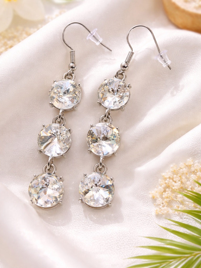Crystal Silver Drop Dangle Earrings